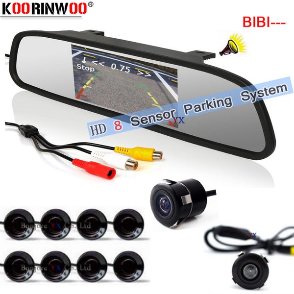 

koorinwoo parktronic hd cpu car parking sensors 8 buzzer front car rear view camera mirror monitor circle detector reverse 12v