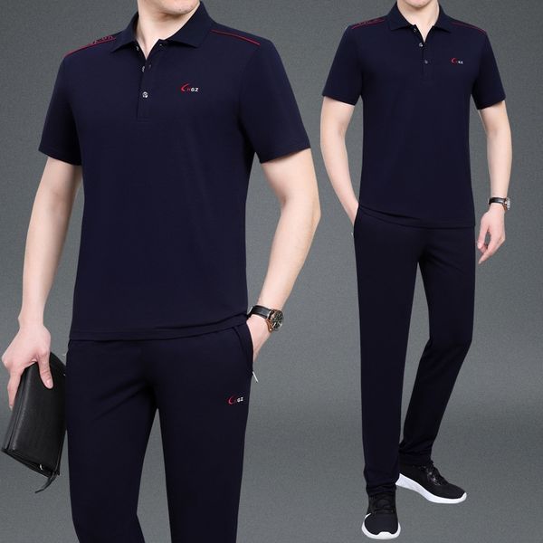 

sports suit men's middle-aged dad summer loose sportswear trousers sports suit running casual sportswear short sleeve trousers thin, Black;red