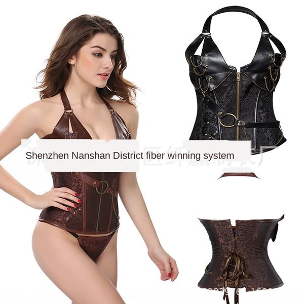 

ofqut steampunk clothing palace gothic neck brown coat steampunk body shaping clothing palace corset gothic neck corset brown coat body, Black;brown