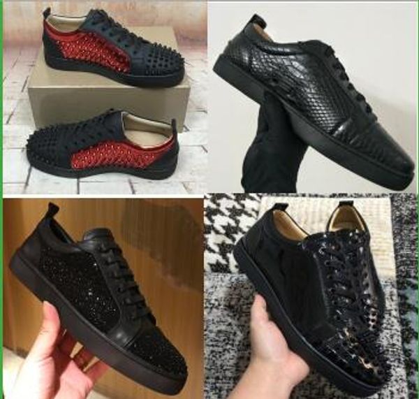 

new 2019 designer sneakers red bottom shoe low cut suede spike shoes for men and women shoes party wedding crystal leather sneakers lll, Black