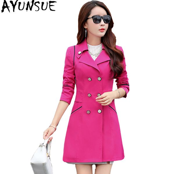 

ayusnue long trench coat for women windbreaker korean slim spring autumn coats female black sobretudo feminino 2020 kj2365, Tan;black