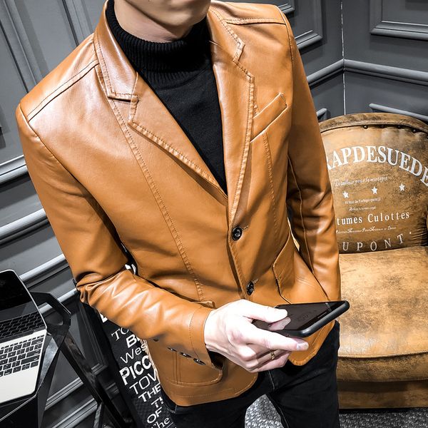 

spring and autumn new men's suit pu leather jacket male casual coat korean version of the slim outwear overcoat outergarment, Black;brown
