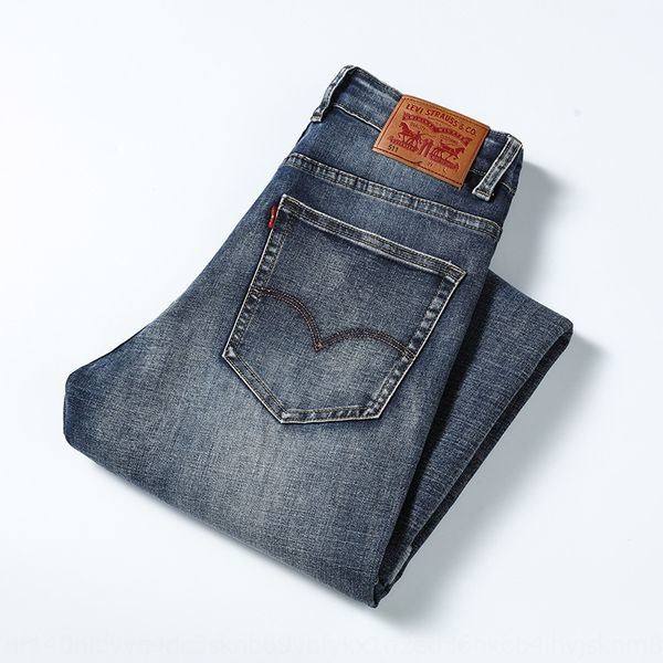 

new and jeans men's jeans slim straight stretch casual wear fashion trend washed li wei men's clothing, Blue