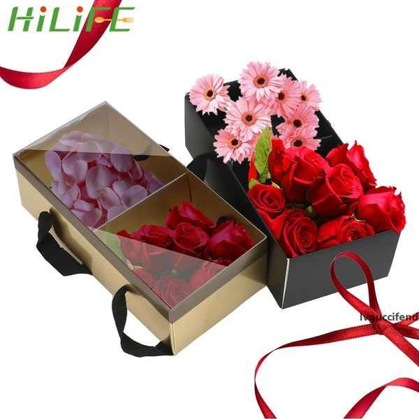 

hilife portable diy wedding party craft flower packaging box with pvc cover folding flower paper box dessert gift
