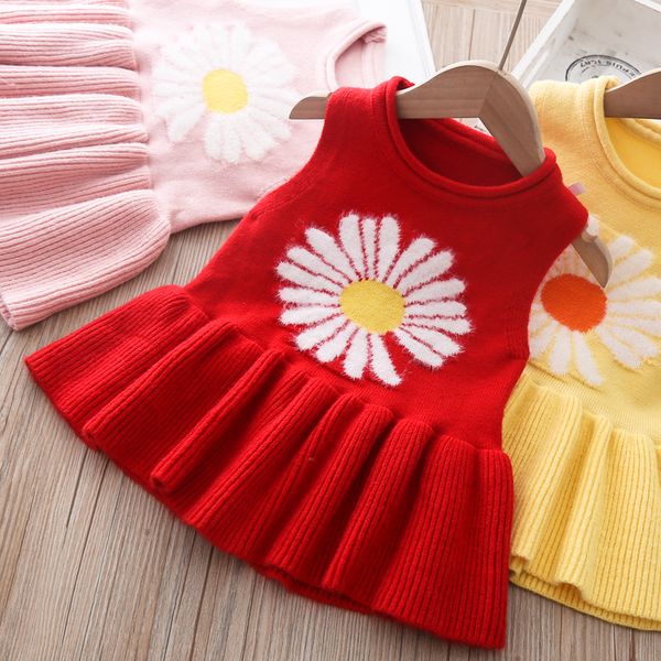 

girls' knitted vest 2020 autumn baby vest dress, Red;yellow