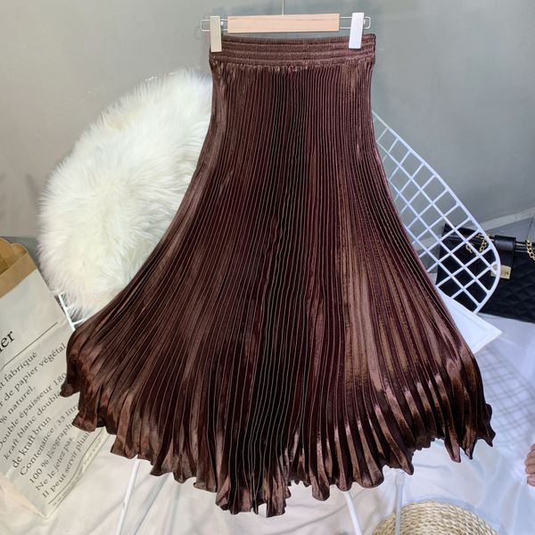 

high waist organ fishtail pleated skirt pleated skirtlengthened metal color loose all-match large fish tail skirt women's fashion, Black