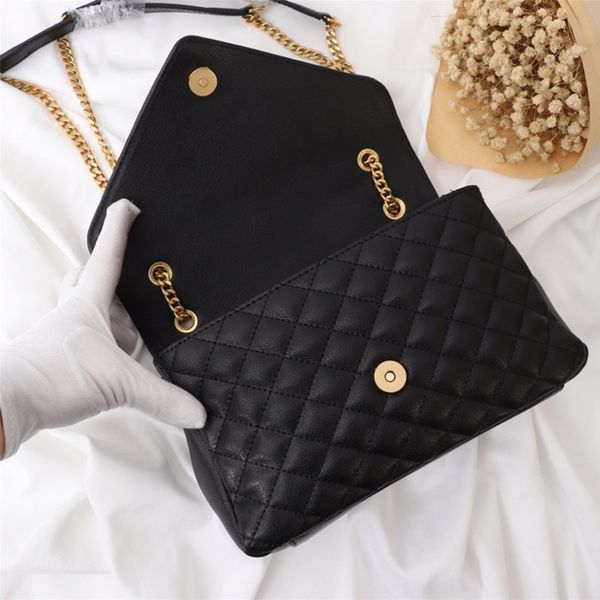 

luxury fashion designer genuine leather diamond lattice elegant envelope bag shoulder bag with gold chain women flap handbag