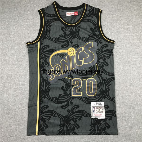 

men's 1995-96 gary payton #20 mitchell & ness black jersey, Red