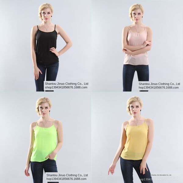 

chiffon camisole women's versatile base candy color adjustable shoulder strap loose cool back shoulder vest mesh women's vest, White