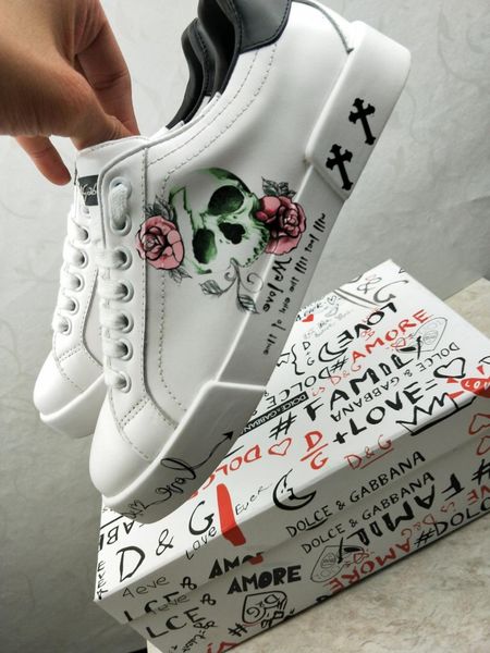 

2020e new trend leather casual shoes fashion outdoor men and women sports shoes hand-painted doodle wild couple shoes, size 35-451, Black