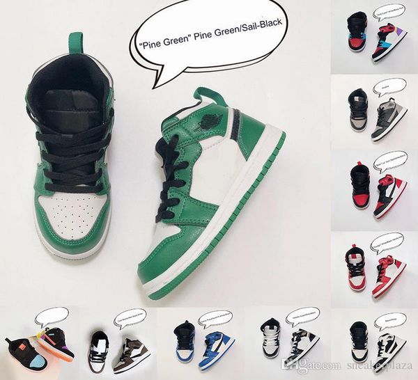 

2020toddler infants sneaker 1s i mid basketball shoes pine green royal blue pink shadow chicago olive candy multi-color for kidsmens womens, Black