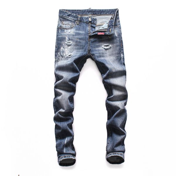 

mens distressed rips stretch black jeans fashion slim fit washed motocycle denim pants panelled hip hop new arrivals famous brand jeans, Blue