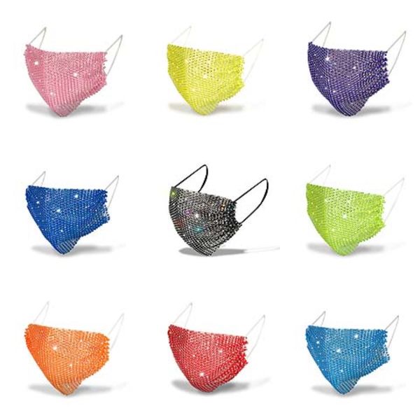

women men funny face mask reusable bling rhinestone print festive mask ultraviolet-proof washable running night club bike party masks ljj#37