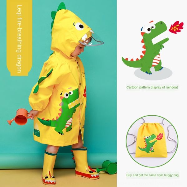 

koyzr children's coat schoolbag cloak rain gear boys' girls' baby kindergarten dinosaur raincoat poncho cute cape-style schoo, Red;brown