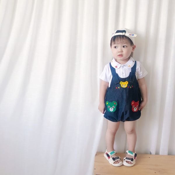 

miki wind 2020 new children's baby men's and women's and infant's embroidered chicken belt jumpsuit body jumpsuit pants, Blue