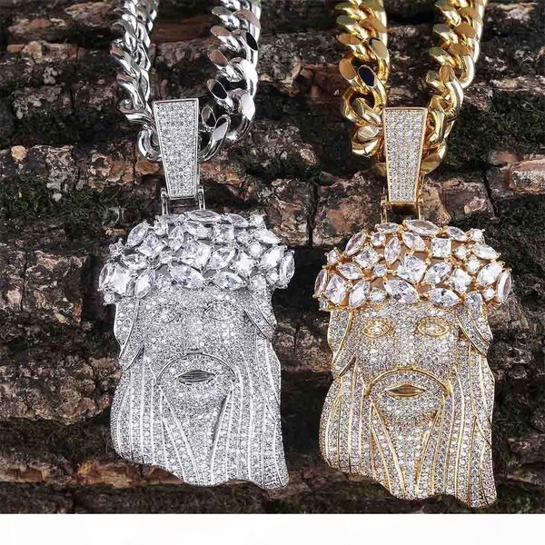 

jesus piece pendant mens jewelry hip hop luxury designer bling diamond iced out pendant cuban link chain rapper gold silver men accessories
