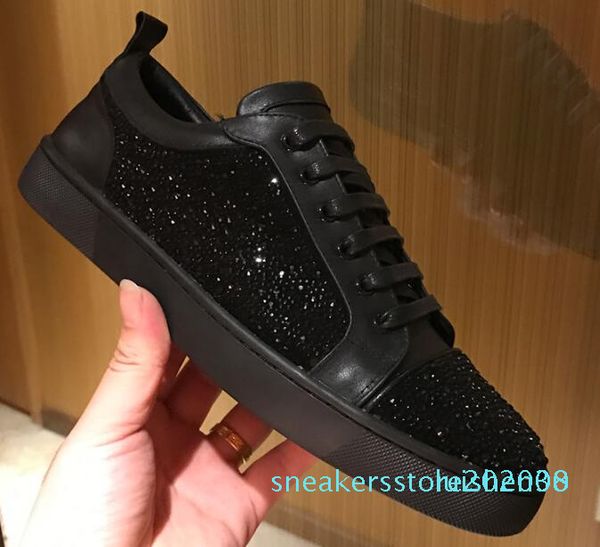 

new 2019 designer sneakers red bottom shoe low cut suede spike shoes for men and womens shoes party wedding crystal leather sneakers s08, Black