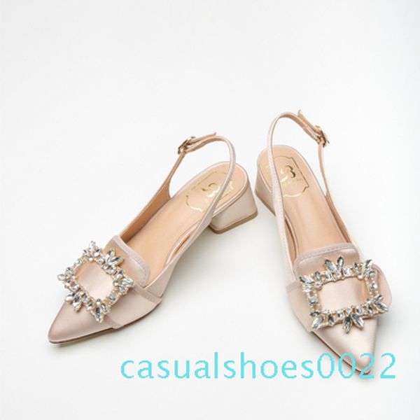 

lady sandal gladiator sandal for summer high chunky heel wed party banquet shoe buckle pointed toe heel 5cm with rhinestone c22, Black