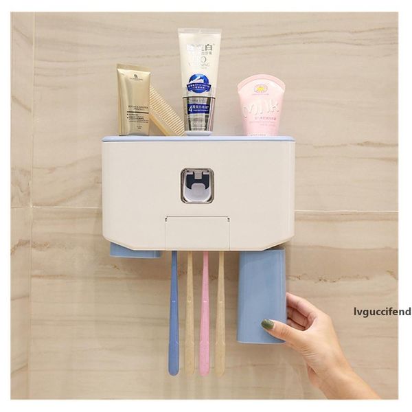

bathroom rack multi-function toothbrush holder squeeze toothpaste storage couple cup set wall box l0509 t200507