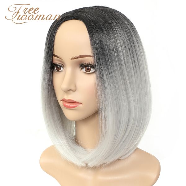 

straight свободной женщины синтетический парик с натуральным hairline ombre парики с dark roots средней длины волос термостойкое волокно dai, Black