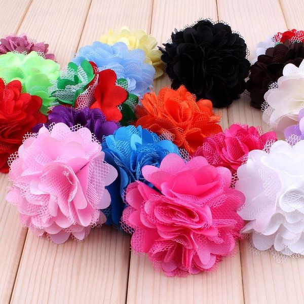 

120pcs/lot 2"  colors mini satin mesh hair flower for kids girls hair accessories artificial fabric flowers for headbands y200710, Slivery;white