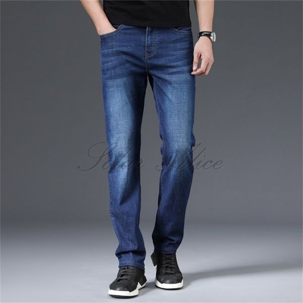 

2020 men's new summer straight jeans mid-rise stretch slim business casual pants, Blue