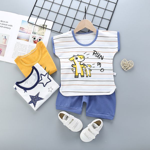 

clothing sets 2 pcs baby boys girls clothes short sleeve vest children's set for boy kids lovely cute cartoon, White