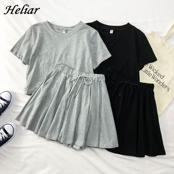 

heliar sets women cotton o-neck t-shirts and skirts women pajama sets two pcs outfits 2020 summer two pieces, White