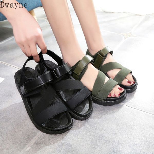 

2020 new korean version of the wild sponge cake thick bottom beach roman sandals women, Black