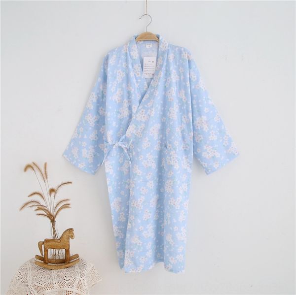 

ksbey japanese kimono women's cotton japanese style cotton nightgown sakura lace-up bathrobe pajamas pajamas sweat steamed home clothes, Blue;red