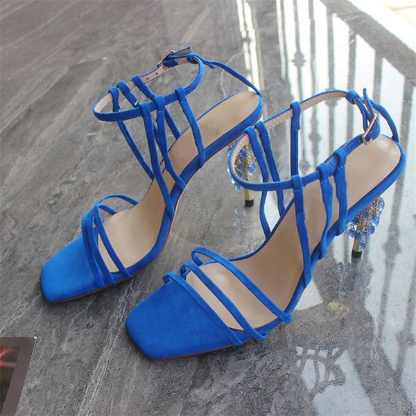 

sandals women high heel suede sandals solid color zapatos de mujer crystal embellished square toe women shoes party shoes, Black