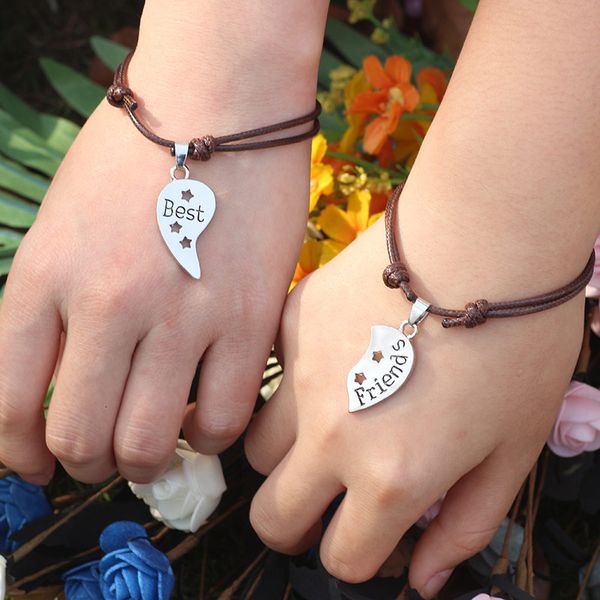 

2 pieces / set chain girlfriend friend hollow star note bracelet girl heart-shaped cute bff forever jewelry pendant gifts, Golden;silver