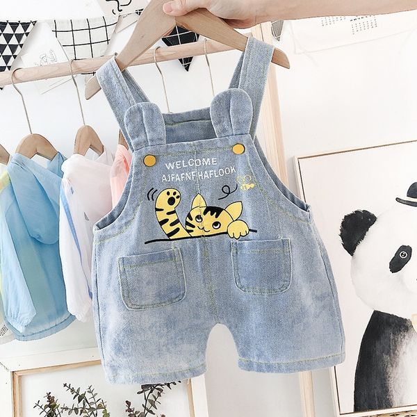 

children's suspender pants summer baby shorts western style 2020 new and sling jeans boys' children's cartoon pants baby jean, Blue