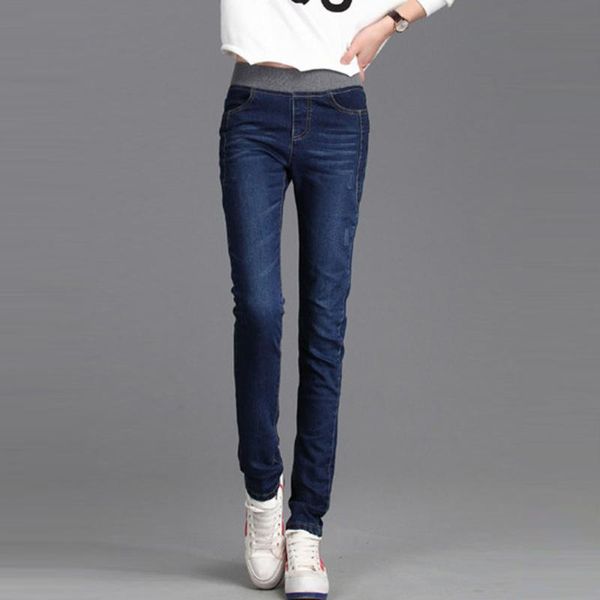 

warm winter jeans for women with fleece high waist skinny female denim women's winter jeans plus size stretch velvet pants #4, Blue