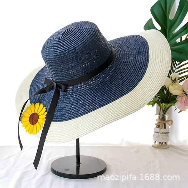 

new straw female seaside straw sun holiday beach hat sunshade sun hat foldable all-match fashion, Blue;gray