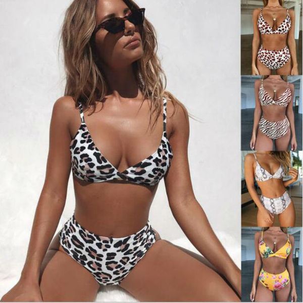 

высокая талия бикини 2020 mujer купальник женщины leopard полиэстер купальники женщины 2 шт купальник бикини set vintage бич biquinis femini, White;black