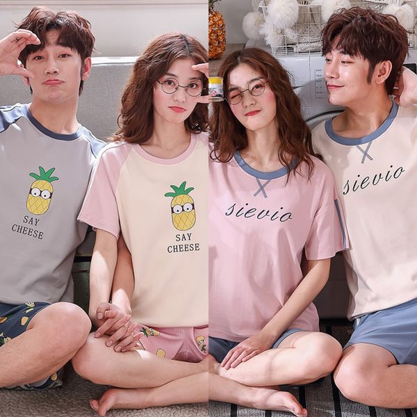 

hunwk summer new and shorts pajamas shortscotton short-sleeved couple pajamas women's shorts thin summer outdoor men's cotton home, Black;brown