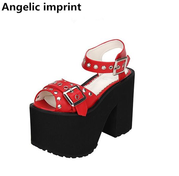

angelic imprint woman mori girl lolita cosplay punk shoes lady super high heels wedges pumps women princess summer red sandals, Black
