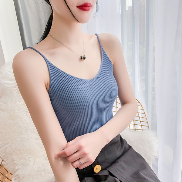 

female v-neck knitted vest, women's bottom strap, summer vest, White