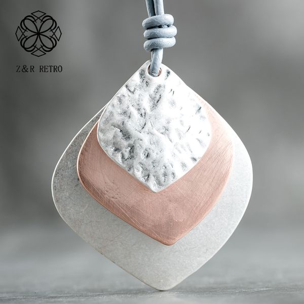

handmade necklaces & pendants rope chain leaf pendant adjustable zinc alloy long sweater necklace christmas gift collares, Silver