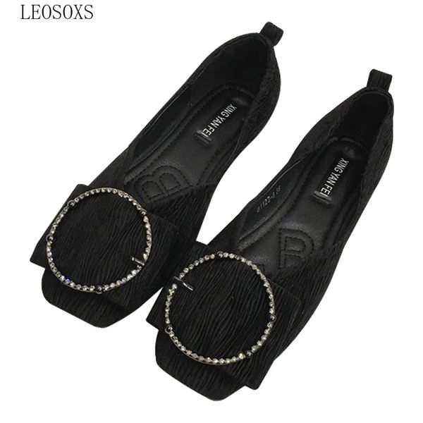 

leosoxs-large size women's thin shoes women's summer flat shallow mouth square head fairy gentle side scoop boat shoes 43, Black