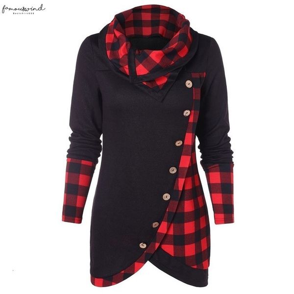 

s 2xl new winter blouse women long sleeve tartan tunic sweatshirt button clothing long sleeve plaid turtleneck female pullover 30, White