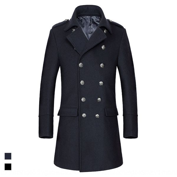 

new men's double row solid color british collar windbreaker coat windbreaker men's fashion woolen coat xz1809, Tan;black