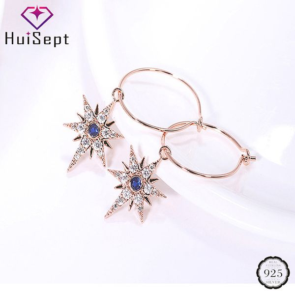 

huisept 925 silver jewelry drop earrings hexagram star shape sapphire zircon gemstone earrings for women wedding party rose gold