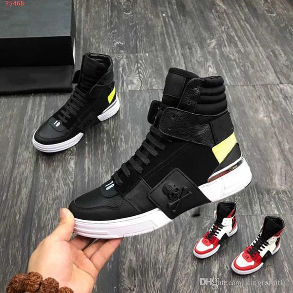 

2019 latest fashion outsole sneakers mens trainers men designer sneaker boots in real leather, stitching color print, Black