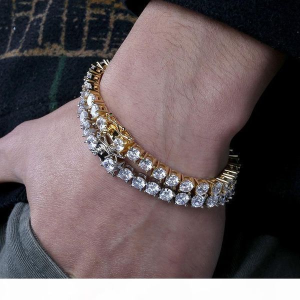 

designer bracelet hip hop jewelry men diamond tennis bracelet iced out bling bangles love luxury charm bracelets pour hommes gold silver 5mm, Golden;silver