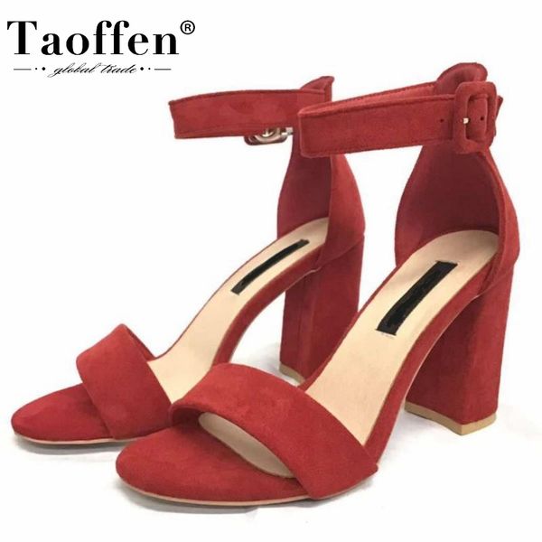 

sandals taoffen women high heel ankle strap thick summer shoes fashion party wedding size 33-45, Black