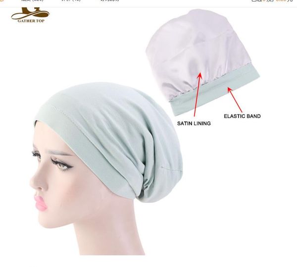 

satin silk lined sleep slouchy cap fashion designer curly girl cotton slap hat headwear gifts for frizzy hair gifts for women, Blue;gray