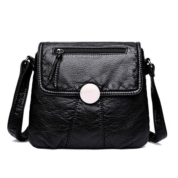

black small women messenger bag soft washed pu leather crossbody bag female handbag purses
