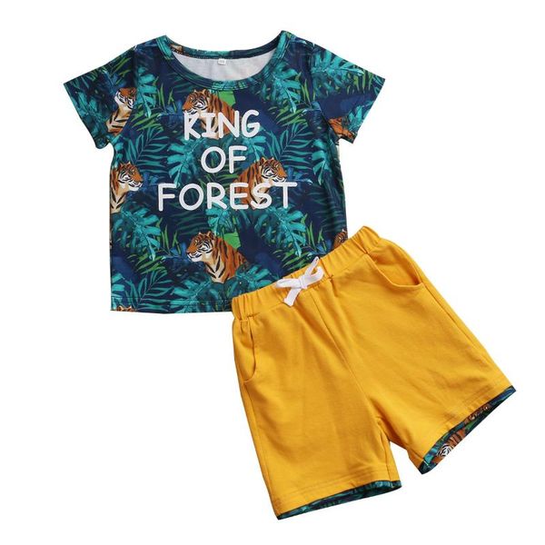 

1-6y summer infant baby boys clothes sets animal print short sleeve pullover t shirts shorts beach outfits, White